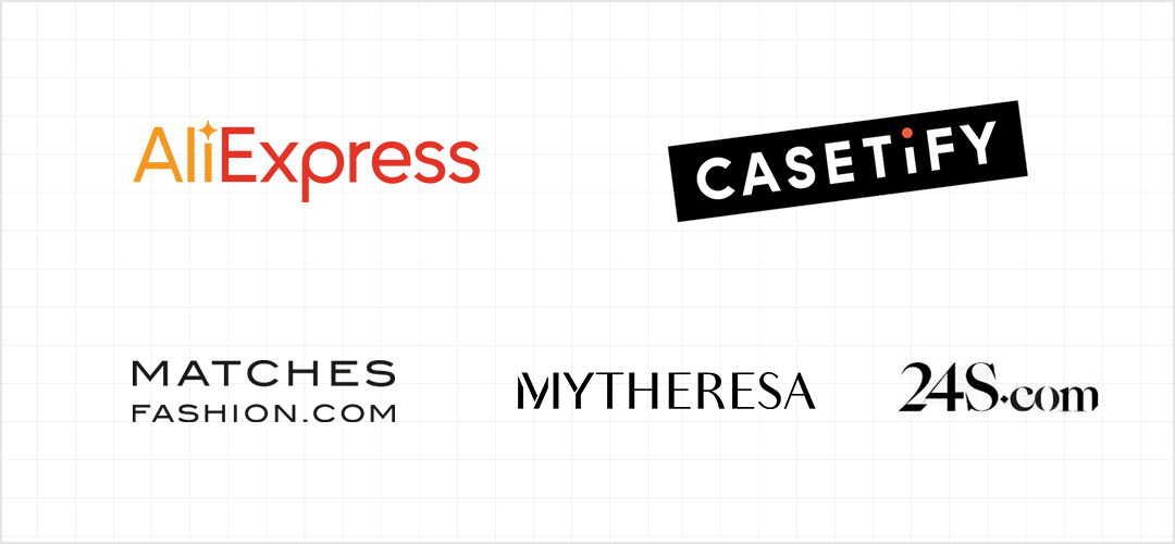 AliExpress �ΰ�, CASETiFY �ΰ�, MATCHESFASHION �ΰ�, MYTHERESA �ΰ�, 24S.com�ΰ� �̹���